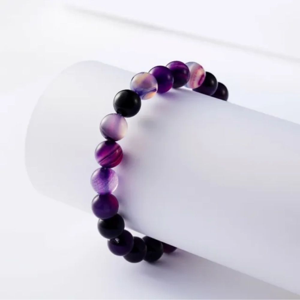 Natural Stone  Purple Amethyst Agate Beads bracelet - Picture 2 of 6